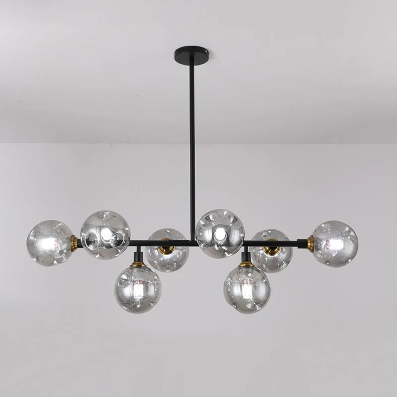 Éclairage moderne à suspension boule à fossettes en verre soufflé à la bouche pour salle à manger, luminaire d'îlot en noi...