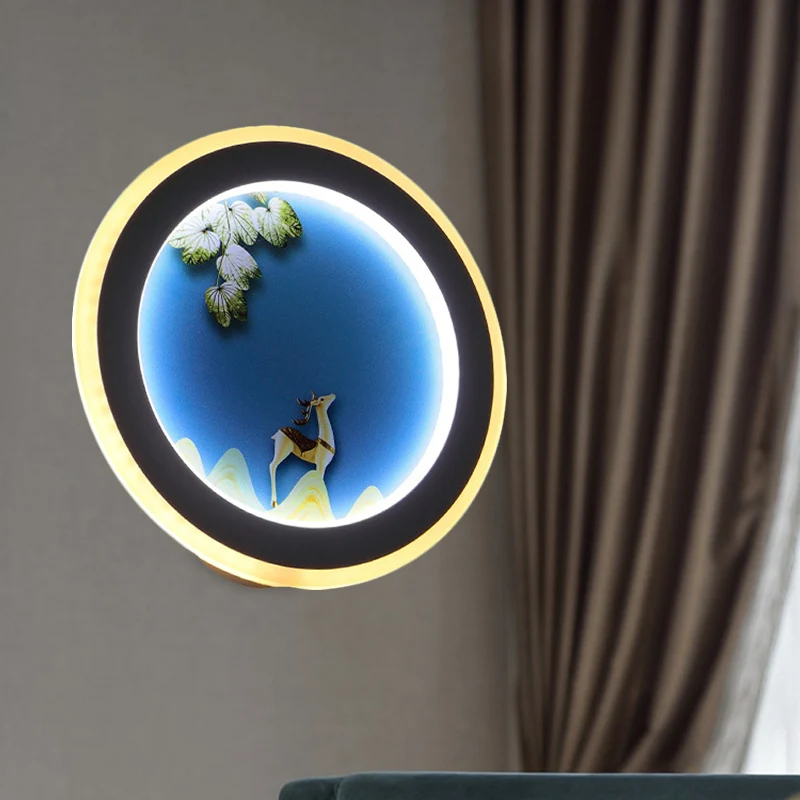 Éclairage mural arrondi bleu/jaune Style nordique LED applique murale en acrylique avec Design Elk Deer Clearhalo