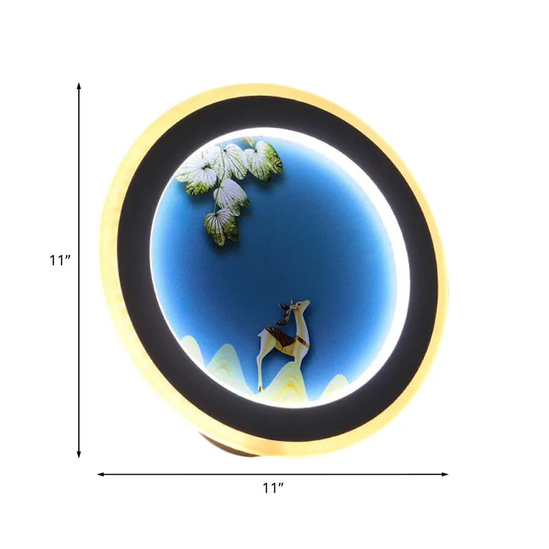 Éclairage mural arrondi bleu/jaune Style nordique LED applique murale en acrylique avec Design Elk Deer Clearhalo