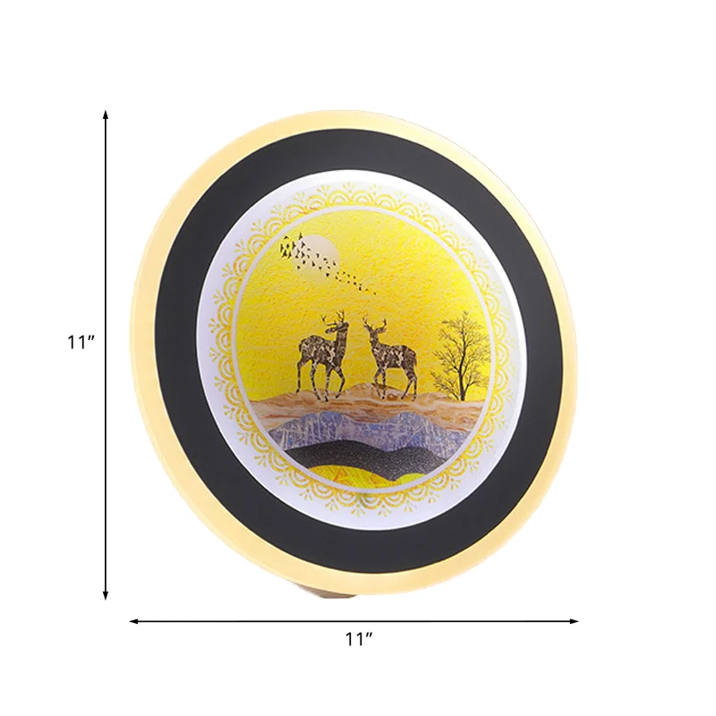Éclairage mural arrondi bleu/jaune Style nordique LED applique murale en acrylique avec Design Elk Deer Clearhalo