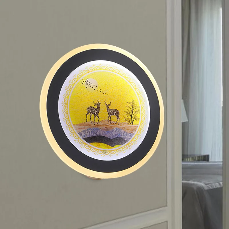 Éclairage mural arrondi bleu/jaune Style nordique LED applique murale en acrylique avec Design Elk Deer Clearhalo