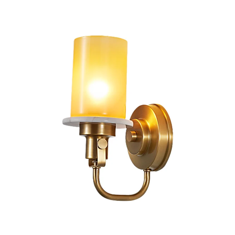 Éclairage mural cylindrique de style colonial, 1 tête, applique murale en verre jaune en laiton Clearhalo