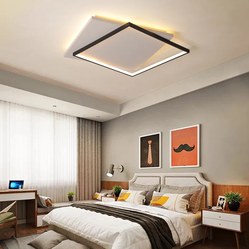 Éclairage de plafond carré Simplicity, plafonnier LED en acrylique pour salon, blanc-noir Clearhalo