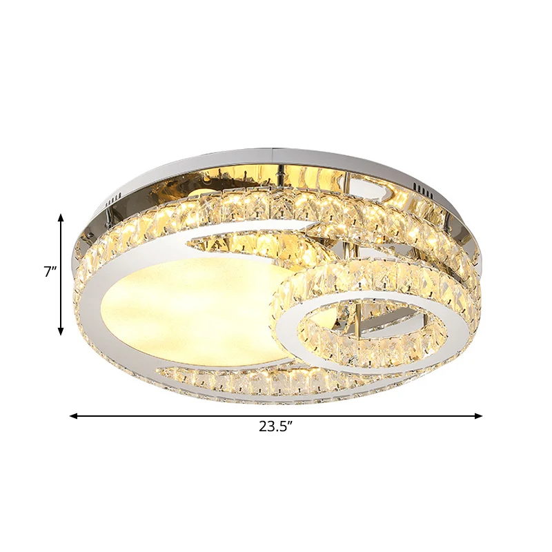 Éclairage de plafond rond Moderniste en cristal biseauté 19,5"/23,5" de large LED Chrome Semi-affleurant en lumière chaude...