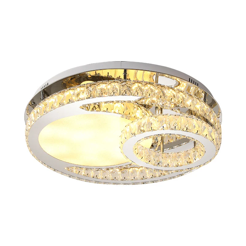 Éclairage de plafond rond Moderniste en cristal biseauté 19,5"/23,5" de large LED Chrome Semi-affleurant en lumière chaude...
