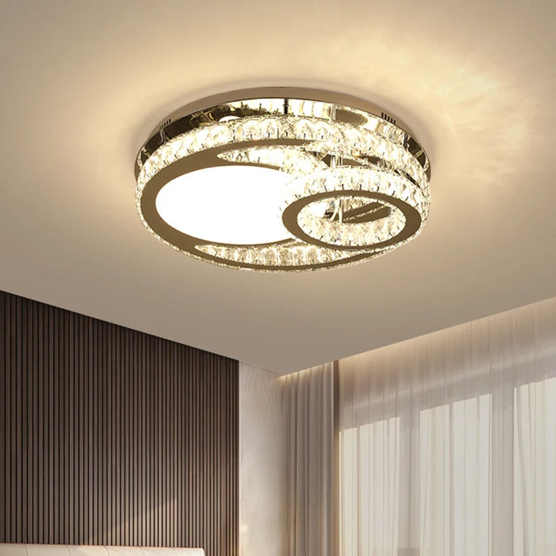 Éclairage de plafond rond Moderniste en cristal biseauté 19,5"/23,5" de large LED Chrome Semi-affleurant en lumière chaude...
