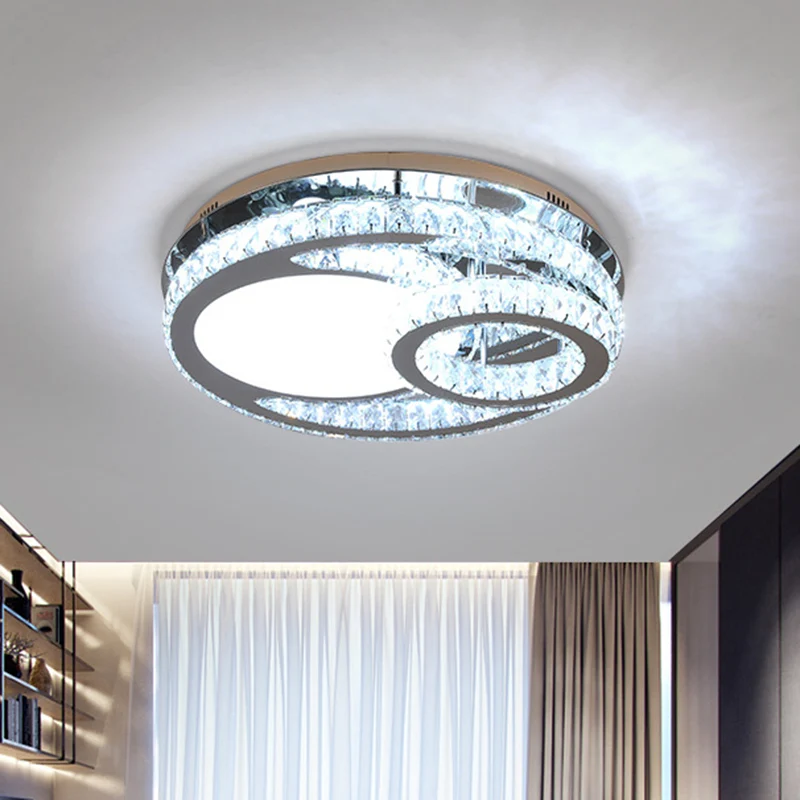 Éclairage de plafond rond Moderniste en cristal biseauté 19,5"/23,5" de large LED Chrome Semi-affleurant en lumière chaude...