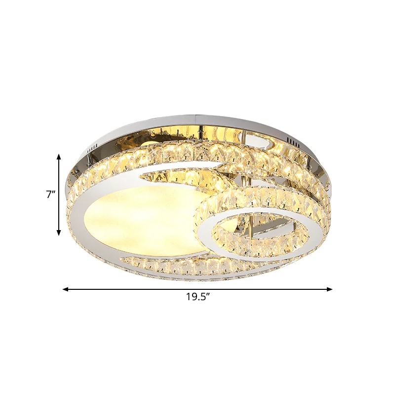 Éclairage de plafond rond Moderniste en cristal biseauté 19,5"/23,5" de large LED Chrome Semi-affleurant en lumière chaude...