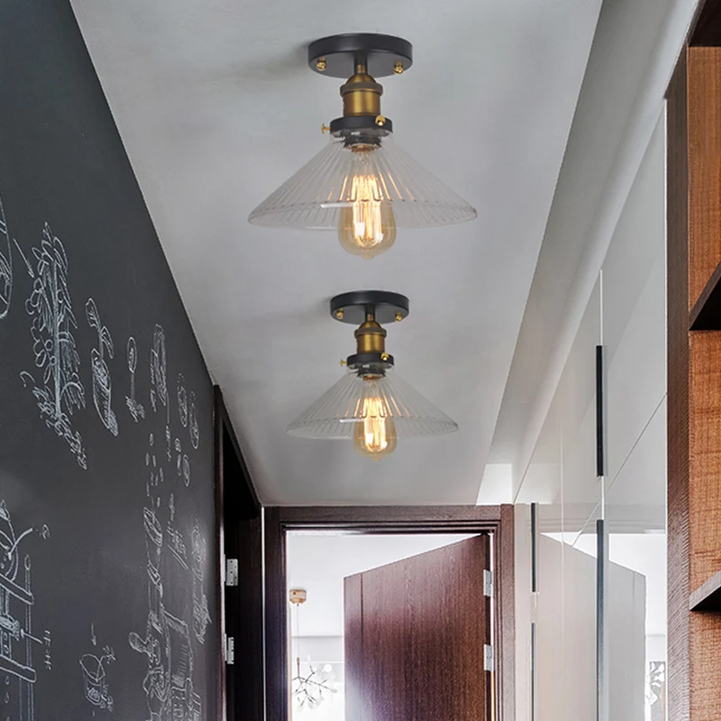 Éclairage semi-monté pour couloir géométrique, verre transparent, 1 ampoule en laiton, lampe proche du plafond Clearhalo