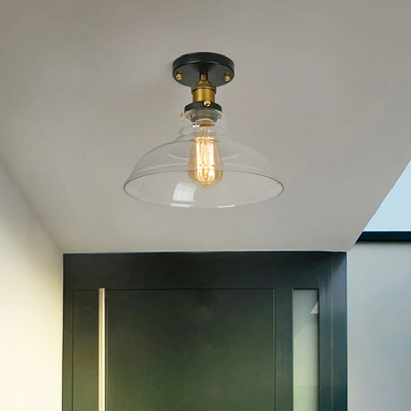 Éclairage semi-monté pour couloir géométrique, verre transparent, 1 ampoule en laiton, lampe proche du plafond Clearhalo