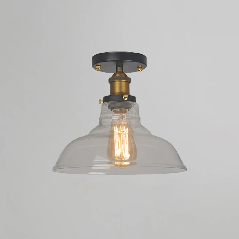 Éclairage semi-monté pour couloir géométrique, verre transparent, 1 ampoule en laiton, lampe proche du plafond Clearhalo