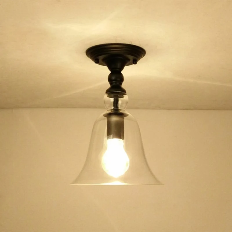 Éclairage semi-monté pour couloir géométrique, verre transparent, 1 ampoule en laiton, lampe proche du plafond Clearhalo