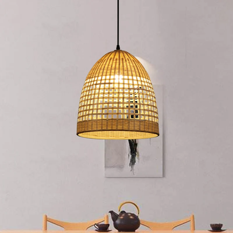 Éclairage suspendu cloche Tradition bambou 1 ampoule Kit de lampe suspendue en bois pour Restaurant Clearhalo