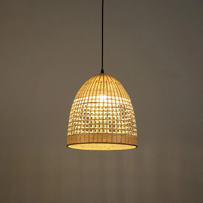 Éclairage suspendu cloche Tradition bambou 1 ampoule Kit de lampe suspendue en bois pour Restaurant Clearhalo