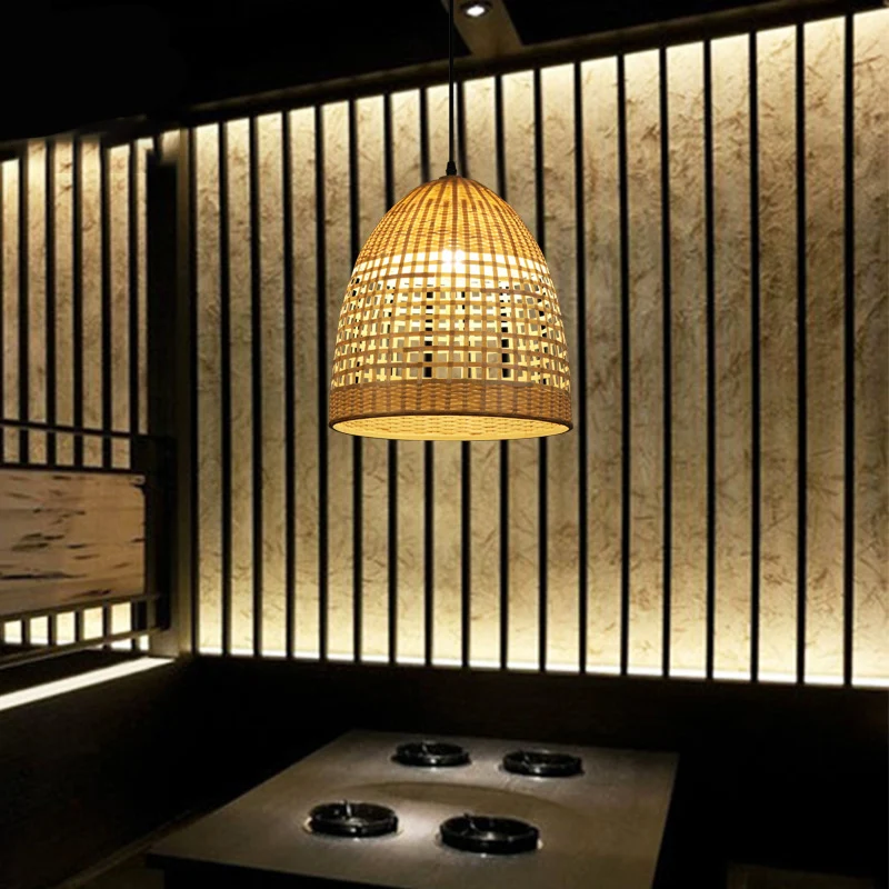 Éclairage suspendu cloche Tradition bambou 1 ampoule Kit de lampe suspendue en bois pour Restaurant Clearhalo