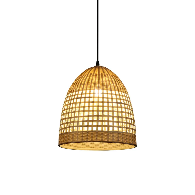 Éclairage suspendu cloche Tradition bambou 1 ampoule Kit de lampe suspendue en bois pour Restaurant Clearhalo