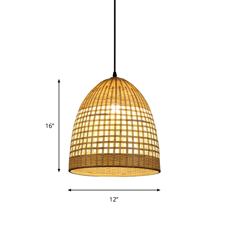 Éclairage suspendu cloche Tradition bambou 1 ampoule Kit de lampe suspendue en bois pour Restaurant Clearhalo