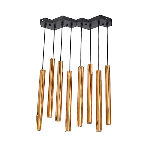 Éclairage suspendu en forme de tuyau en métal postmoderne, 4/8/12 lumières, éclairage LED intégré en or pour Restaurant Cl...