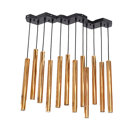 Éclairage suspendu en forme de tuyau en métal postmoderne, 4/8/12 lumières, éclairage LED intégré en or pour Restaurant Cl...