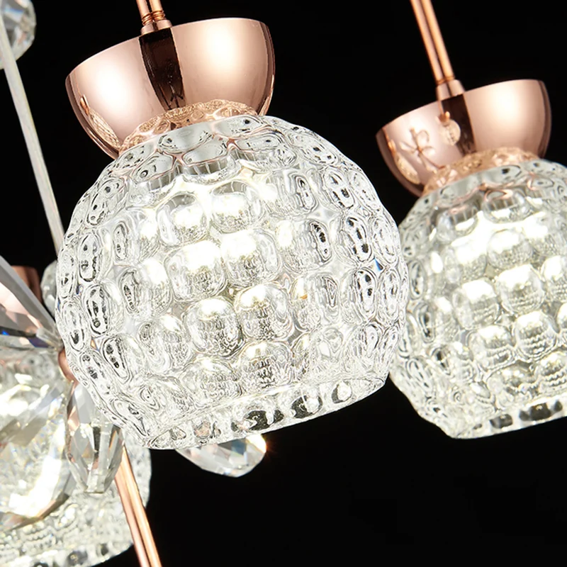 Éclairage suspendu à LED moderne en cristal avec abat-jour en forme de dôme en or rose pour escalier floral Clearhalo