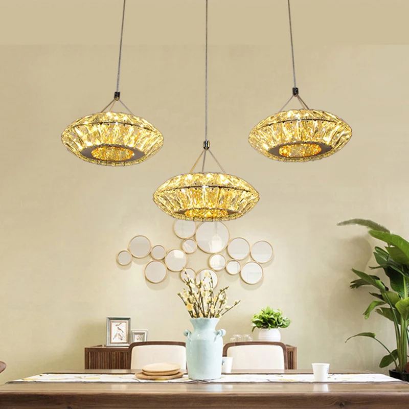 Éclairage de suspension LED en cristal biseauté clair UFO simple, pendentif multi-lumière à 3 têtes Clearhalo