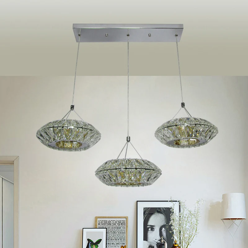 Éclairage de suspension LED en cristal biseauté clair UFO simple, pendentif multi-lumière à 3 têtes Clearhalo