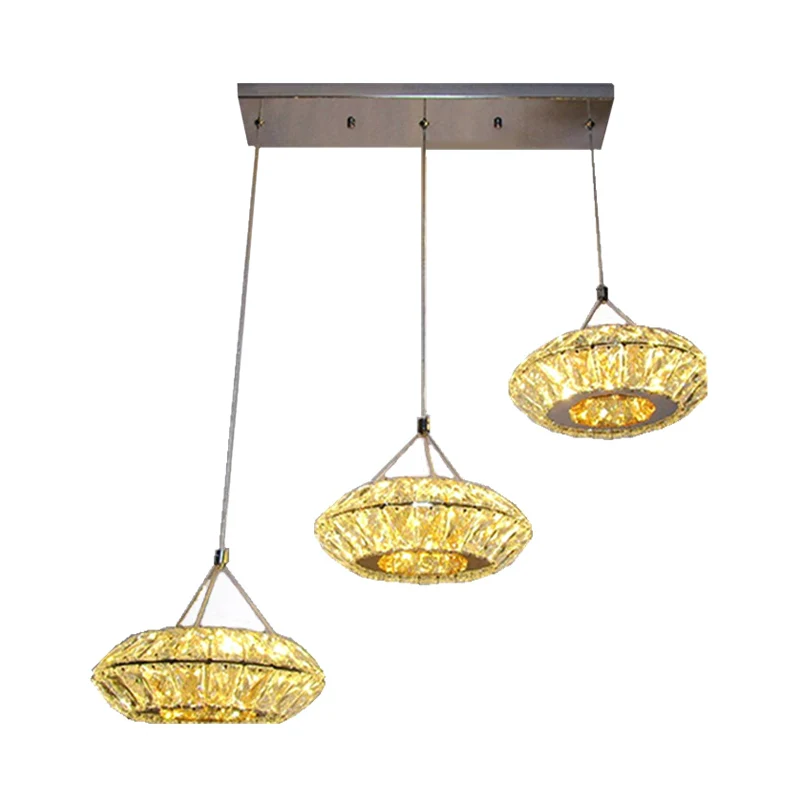 Éclairage de suspension LED en cristal biseauté clair UFO simple, pendentif multi-lumière à 3 têtes Clearhalo