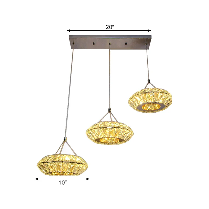 Éclairage de suspension LED en cristal biseauté clair UFO simple, pendentif multi-lumière à 3 têtes Clearhalo