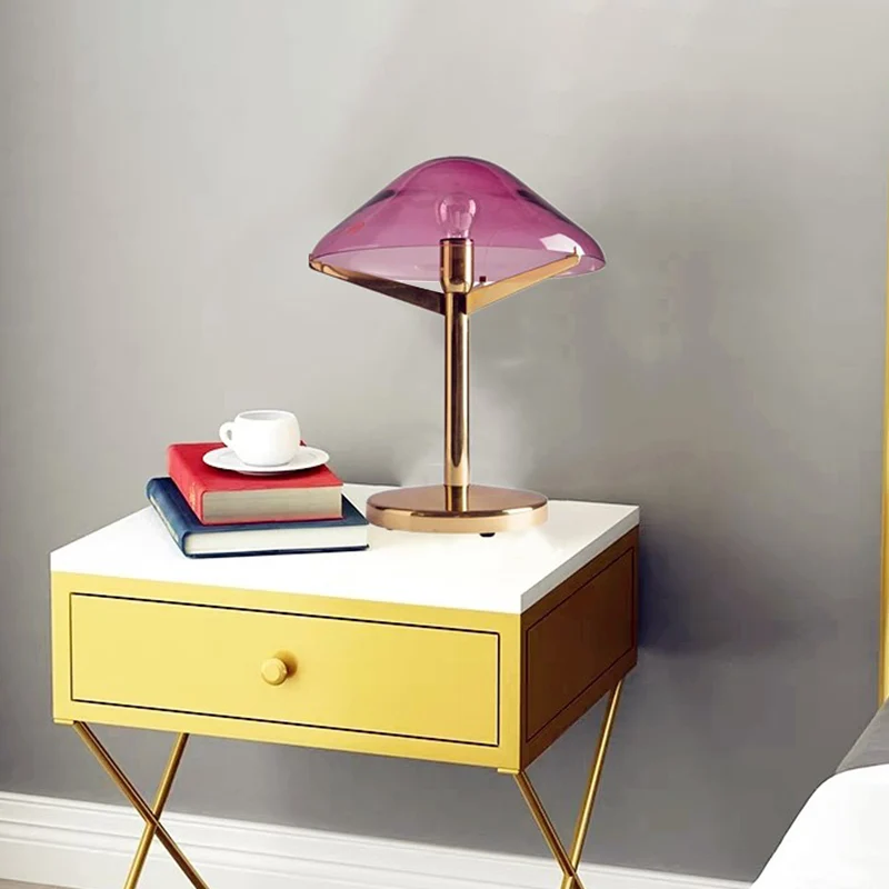 Éclairage de Table méduse Vintage en verre violet, lampe de chevet à 1 lumière avec support en laiton Clearhalo