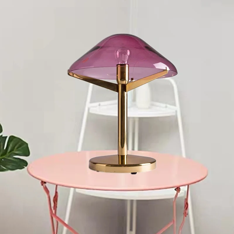 Éclairage de Table méduse Vintage en verre violet, lampe de chevet à 1 lumière avec support en laiton Clearhalo