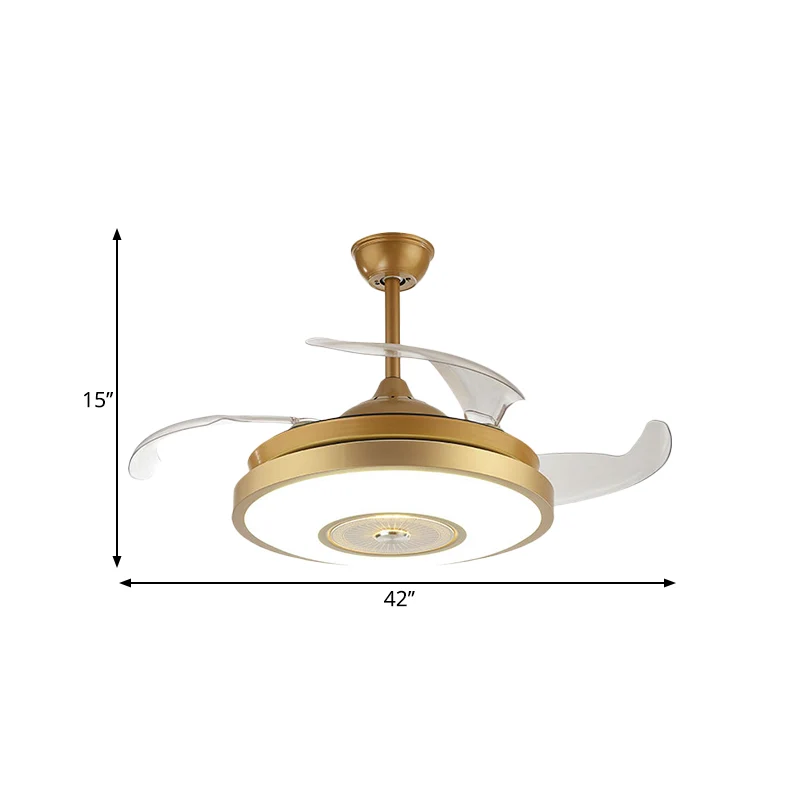 Éclairage de ventilateur suspendu à LED en acrylique rond semi-encastré de style nordique doré à 4 pales pour salon, 42 po...