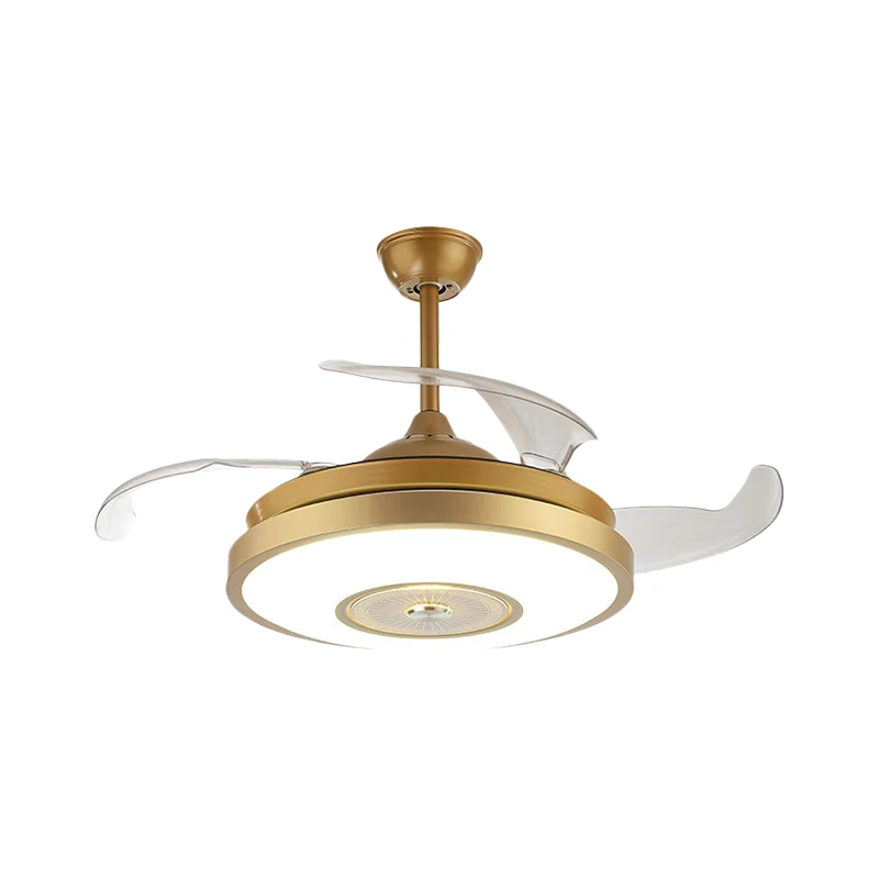 Éclairage de ventilateur suspendu à LED en acrylique rond semi-encastré de style nordique doré à 4 pales pour salon, 42 po...