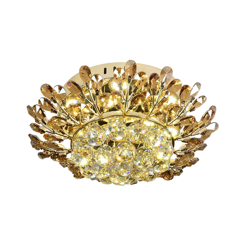 Cognac et cristal clair or plafonnier branche LED contemporain encastré luminaire en or pour salon Clearhalo