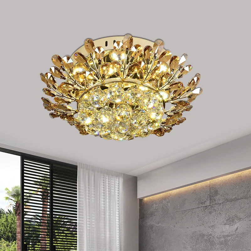 Cognac et cristal clair or plafonnier branche LED contemporain encastré luminaire en or pour salon Clearhalo