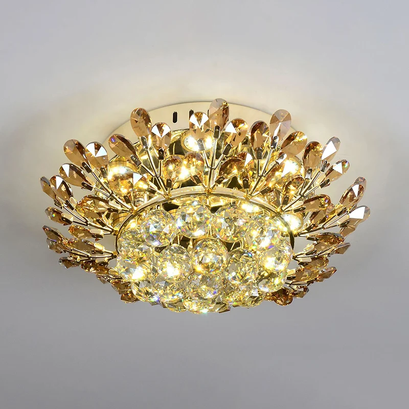 Cognac et cristal clair or plafonnier branche LED contemporain encastré luminaire en or pour salon Clearhalo