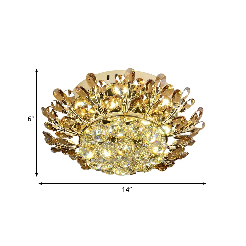 Cognac et cristal clair or plafonnier branche LED contemporain encastré luminaire en or pour salon Clearhalo