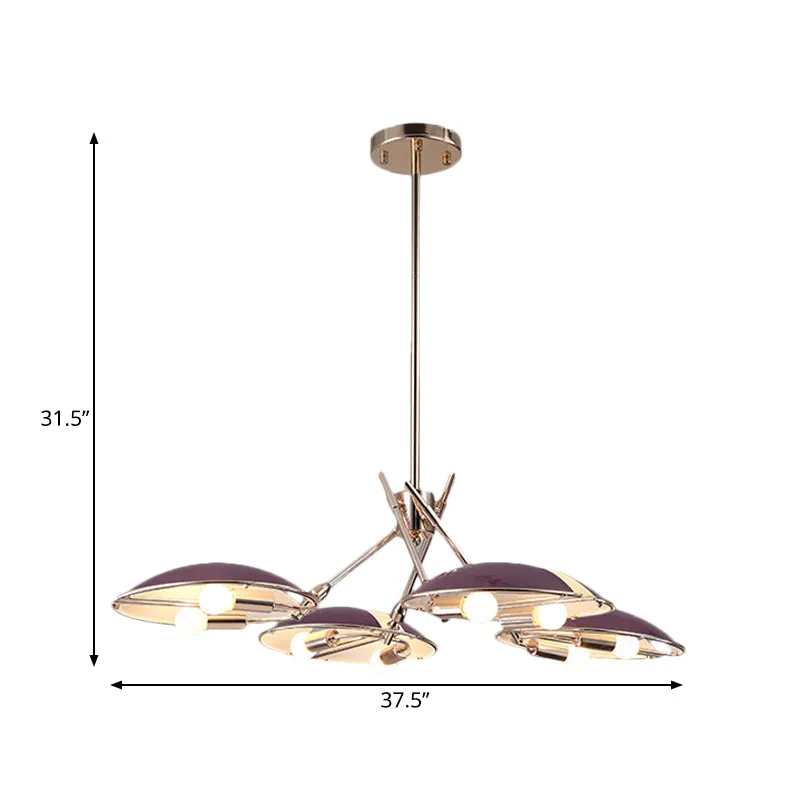 Contemporary Flat Dome Hanging Light Metallic 8 Lights Living Room Ceiling Chandelier Purple Clearhalo