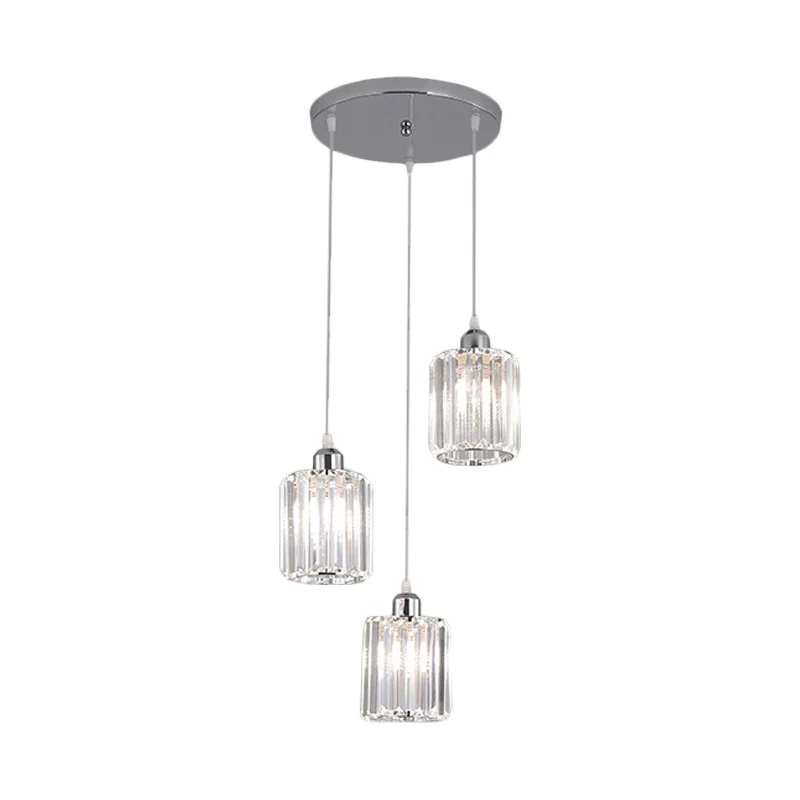 Cylindre clair bloc de cristal multi lumière pendentif modernisme 3 ampoules Chrome Kit de lampe suspendue Clearhalo