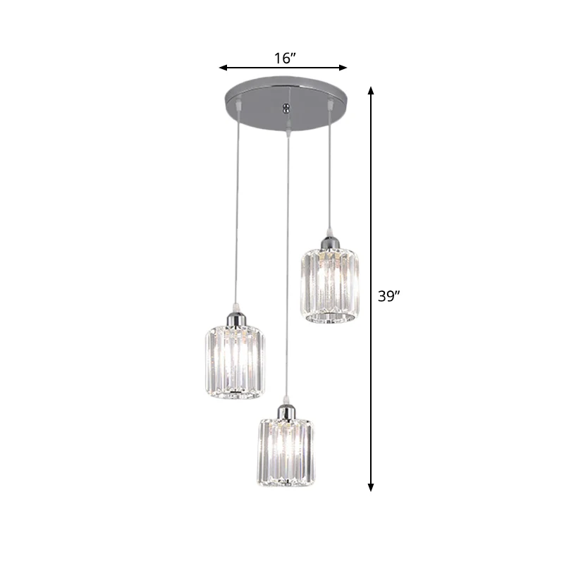 Cylindre clair bloc de cristal multi lumière pendentif modernisme 3 ampoules Chrome Kit de lampe suspendue Clearhalo
