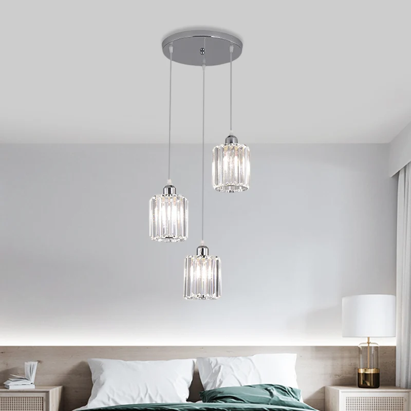 Cylindre clair bloc de cristal multi lumière pendentif modernisme 3 ampoules Chrome Kit de lampe suspendue Clearhalo