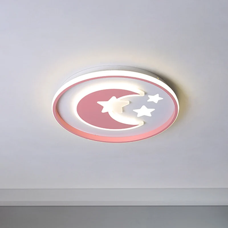 Dessin animé Lune et Étoile Plafonnier Acrylique Chambre d'Enfant LED Près du Plafond Éclairage en Rose/Bleu Clearhalo