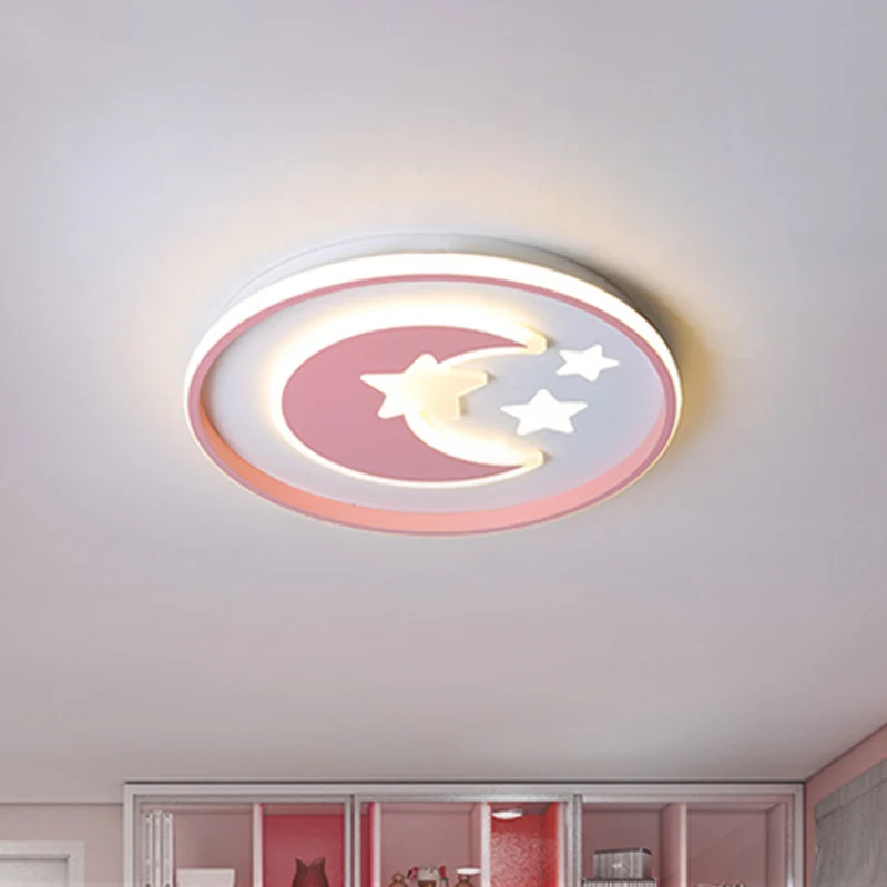 Dessin animé Lune et Étoile Plafonnier Acrylique Chambre d'Enfant LED Près du Plafond Éclairage en Rose/Bleu Clearhalo