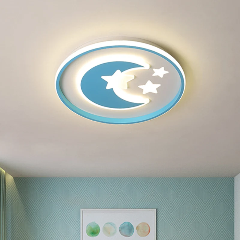 Dessin animé Lune et Étoile Plafonnier Acrylique Chambre d'Enfant LED Près du Plafond Éclairage en Rose/Bleu Clearhalo