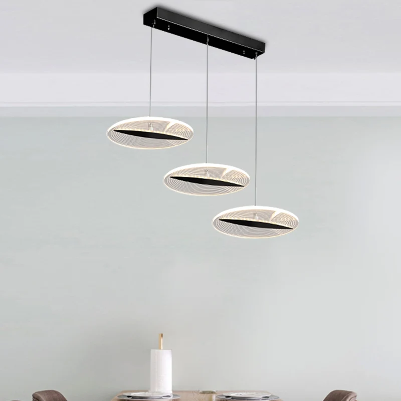 Disque multi-pendentif minimaliste acrylique 3 têtes salle à manger LED plafonnier en blanc/noir/or Clearhalo