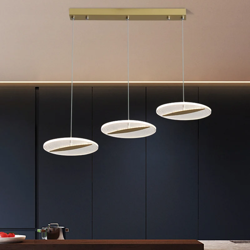 Disque multi-pendentif minimaliste acrylique 3 têtes salle à manger LED plafonnier en blanc/noir/or Clearhalo