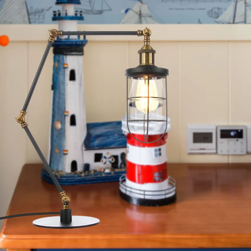 Fil de protection en métal, éclairage de Table de Style nautique, 1 lumière réglable, noir/laiton, lampe de Table pour Res...