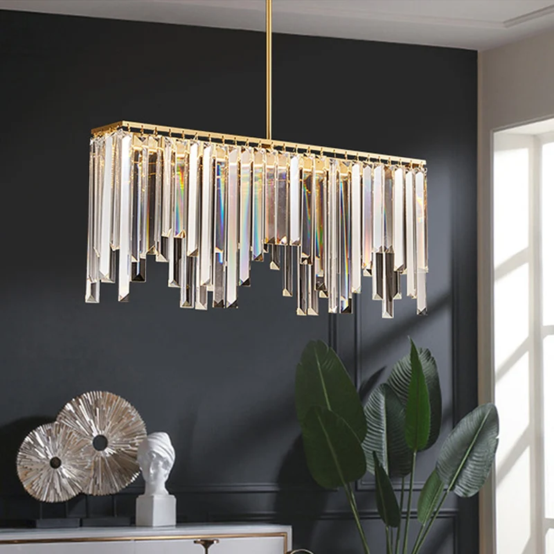 Finition en laiton LED île lumière postmoderne flûte en cristal lampe suspendue ondulée sur la table Clearhalo