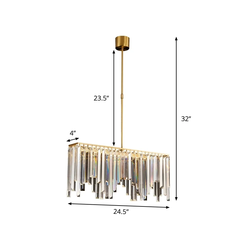 Finition en laiton LED île lumière postmoderne flûte en cristal lampe suspendue ondulée sur la table Clearhalo