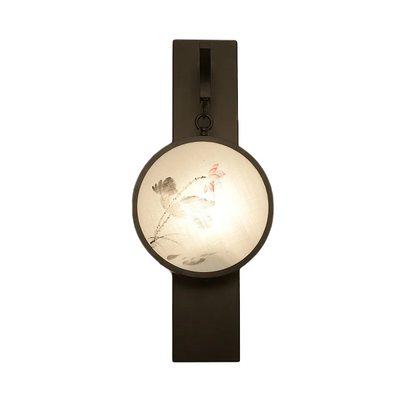 Fleur/oiseau LED murale suspension murale tissu chinois salon de thé lampe murale en noir Clearhalo