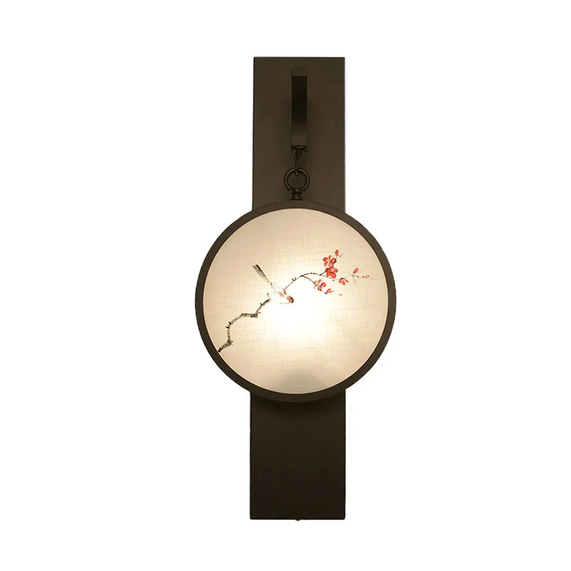 Fleur/oiseau LED murale suspension murale tissu chinois salon de thé lampe murale en noir Clearhalo